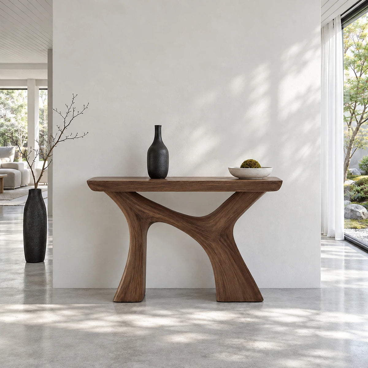 Narrow Entryway Table with Y-Shaped Arched Pedestal and Chunky Slab Top - Arboriswood - 8