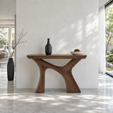 Narrow Entryway Table with Y-Shaped Arched Pedestal and Chunky Slab Top - Arboriswood - 8