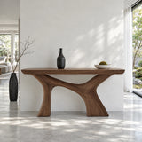 Narrow Entryway Table with Y-Shaped Arched Pedestal and Chunky Slab Top - Arboriswood - 9
