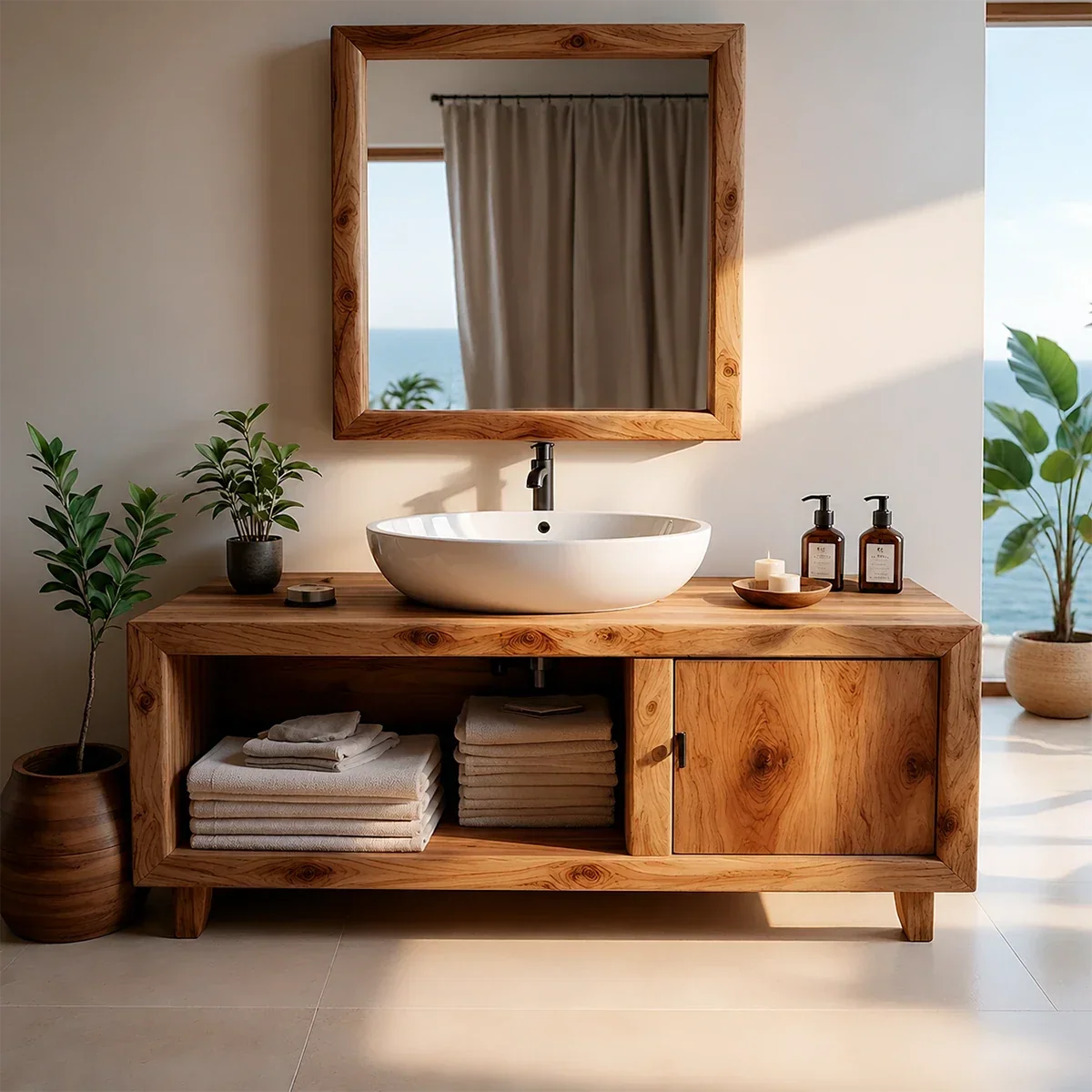 Natural Grain Bathroom Vanity Solid Wood Minimalist Style - Arboriswood - 15