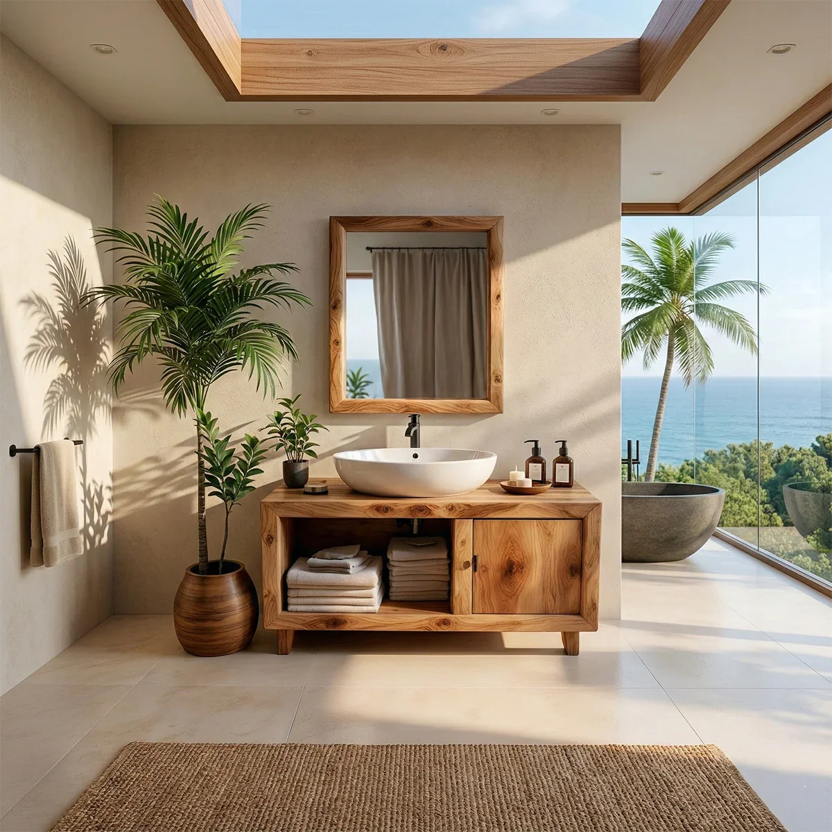Natural Grain Bathroom Vanity Solid Wood Minimalist Style - ArborisWood - 2