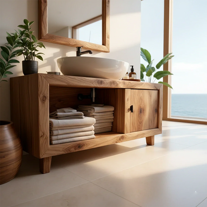 Natural Grain Bathroom Vanity Solid Wood Minimalist Style - ArborisWood - 5