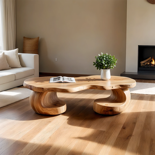 Oak coffee table with light tone frame base