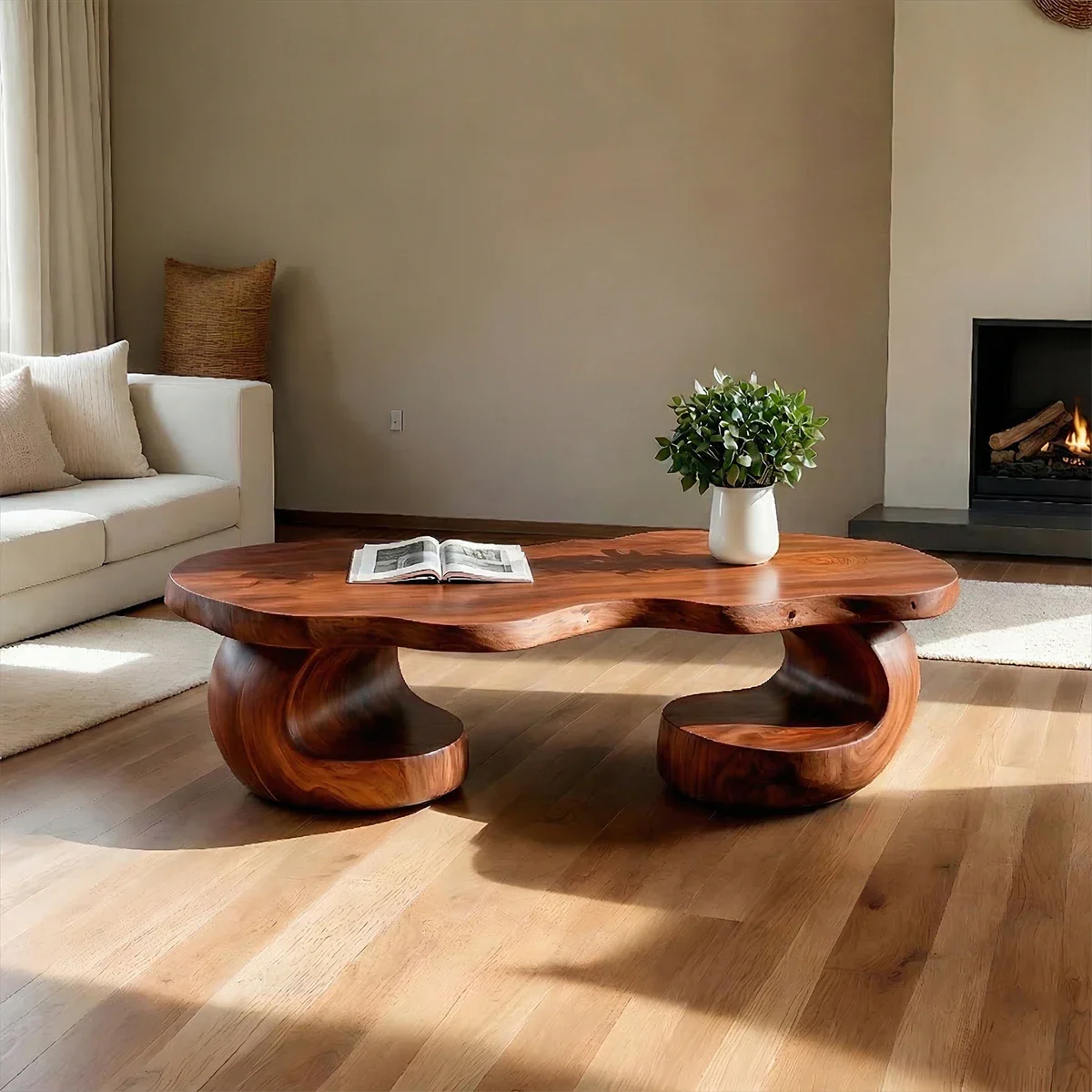 Brown coffee table with soft grain and light color