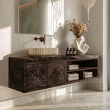 Natural Solid Wood Bathroom Vanity with Carved Wave Doors – Rustic - Arboriswood - 10