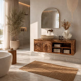 Natural Solid Wood Bathroom Vanity with Carved Wave Doors – Rustic - Arboriswood - 2