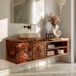 Natural Solid Wood Bathroom Vanity with Carved Wave Doors – Rustic - Arboriswood - 7