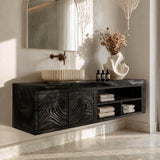 Natural Solid Wood Bathroom Vanity with Carved Wave Doors – Rustic - Arboriswood - 8