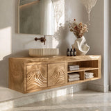 Natural Solid Wood Bathroom Vanity with Carved Wave Doors – Rustic - Arboriswood - 9