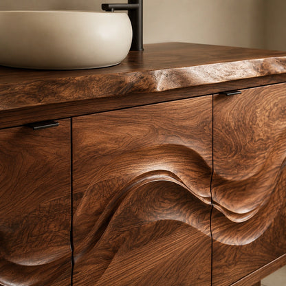 Natural Solid Wood Bathroom Vanity with Flowing Wave Doors – Traditional - Arboriswood - 1
