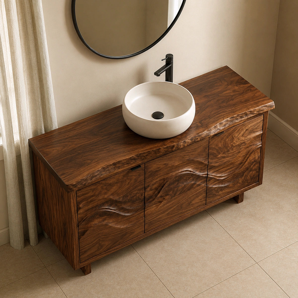 Natural Solid Wood Bathroom Vanity with Flowing Wave Doors – Traditional - Arboriswood - 2