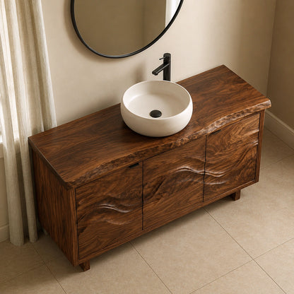 Natural Solid Wood Bathroom Vanity with Flowing Wave Doors – Traditional - Arboriswood - 2