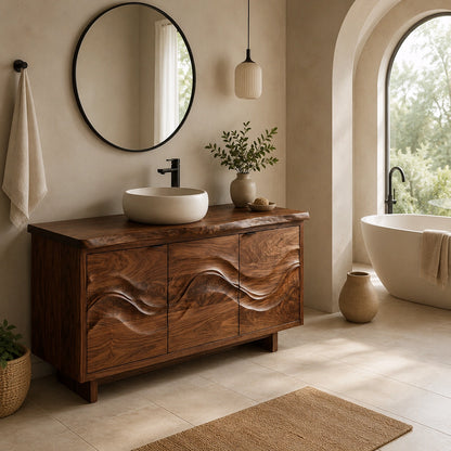 Natural Solid Wood Bathroom Vanity with Flowing Wave Doors – Traditional - Arboriswood - 3