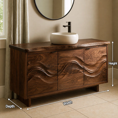Natural Solid Wood Bathroom Vanity with Flowing Wave Doors – Traditional - Arboriswood - 4