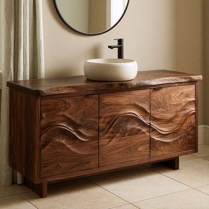 Natural Solid Wood Bathroom Vanity with Flowing Wave Doors – Traditional - Arboriswood - 6