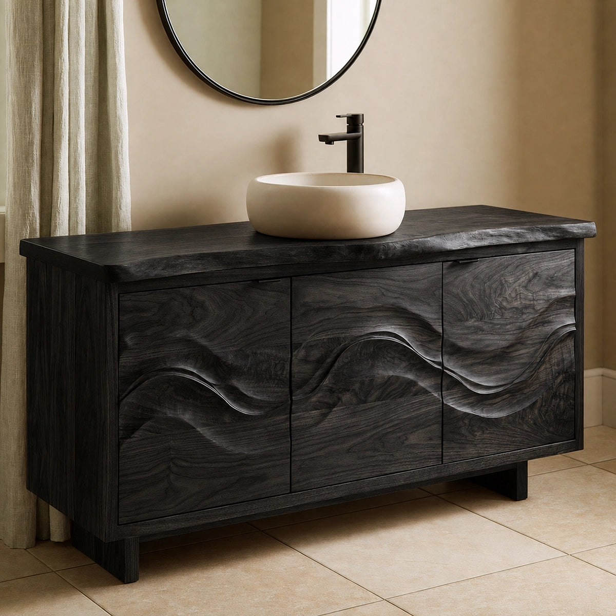 Natural Solid Wood Bathroom Vanity with Flowing Wave Doors – Traditional - Arboriswood - 7