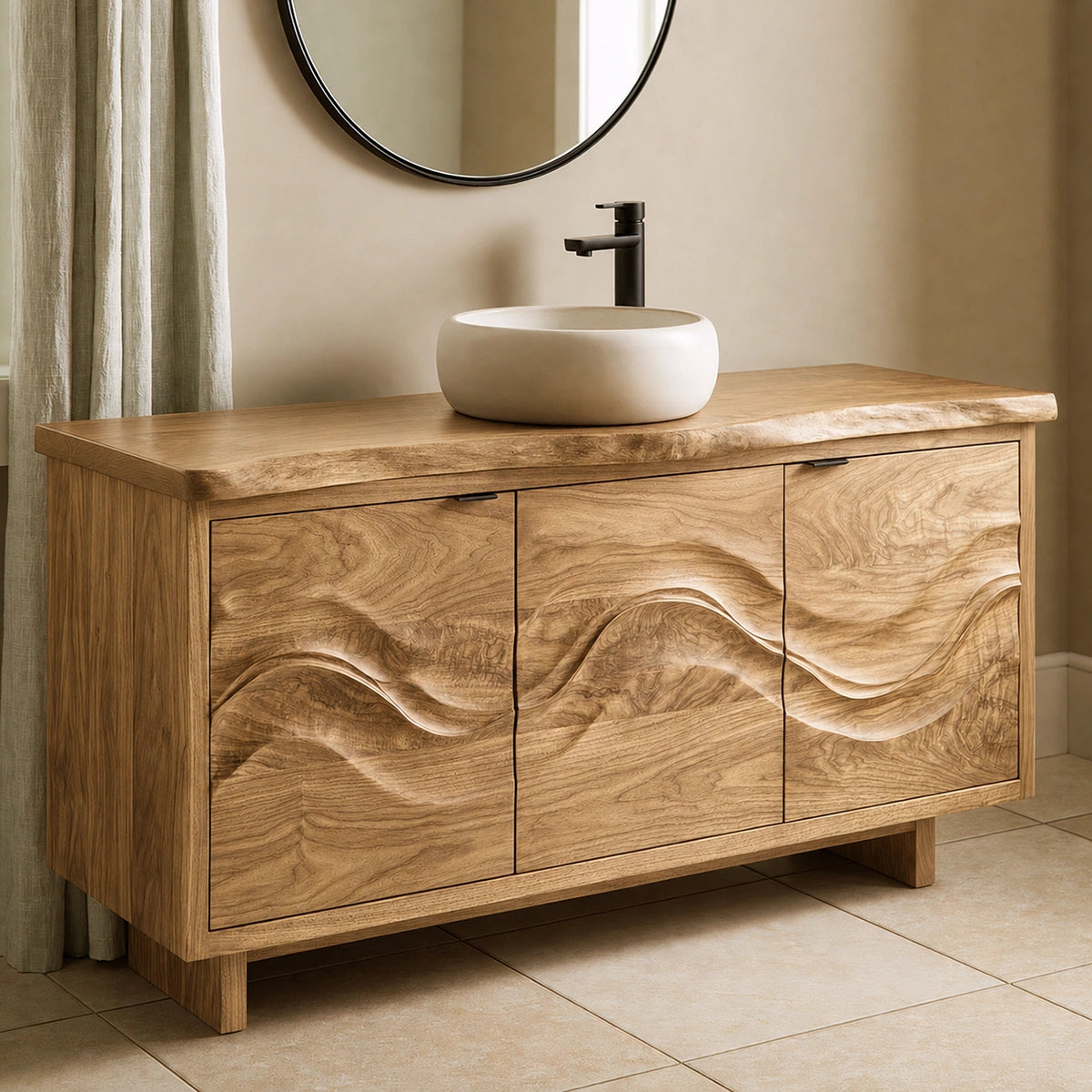 Natural Solid Wood Bathroom Vanity with Flowing Wave Doors – Traditional - Arboriswood - 8