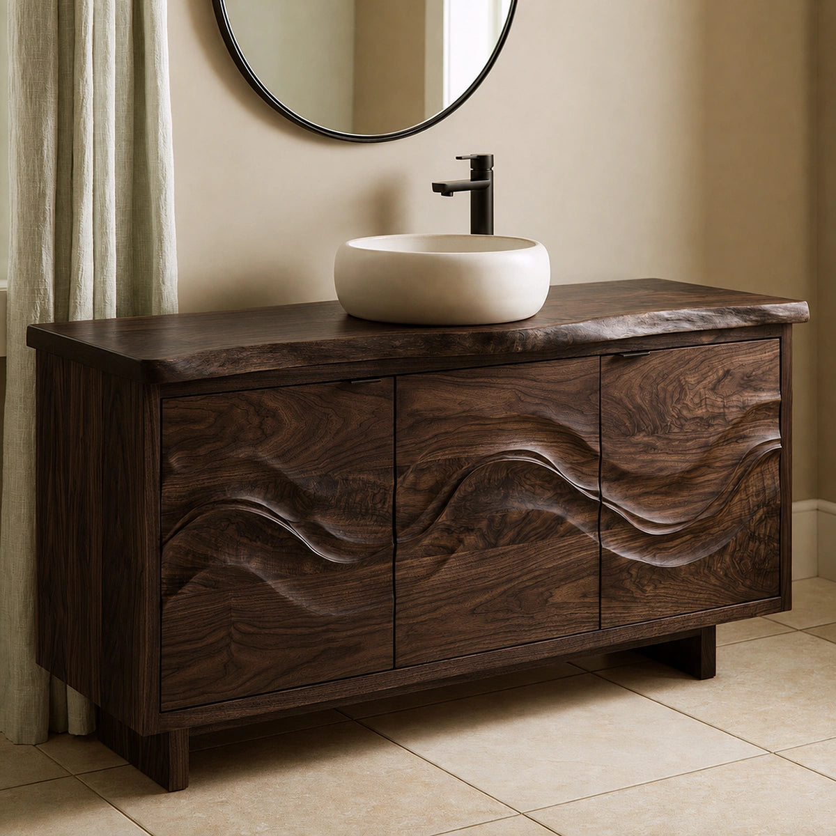 Natural Solid Wood Bathroom Vanity with Flowing Wave Doors – Traditional - Arboriswood - 9