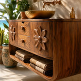 Natural Solid Wood Bathroom Vanity with Hand-Carved Floral Doors – Traditional - Arboriswood - 3
