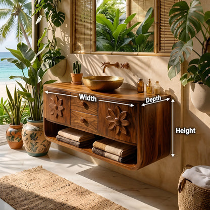 Natural Solid Wood Bathroom Vanity with Hand-Carved Floral Doors – Traditional - Arboriswood - 6