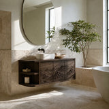 Natural Solid Wood Bathroom Vanity with Hand-Carved Mountain Relief - Arboriswood - 10