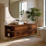 Natural Solid Wood Bathroom Vanity with Hand-Carved Mountain Relief - Arboriswood - 5
