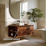 Natural Solid Wood Bathroom Vanity with Hand-Carved Mountain Relief - Arboriswood - 6