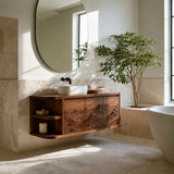 Natural Solid Wood Bathroom Vanity with Hand-Carved Mountain Relief - Arboriswood - 7