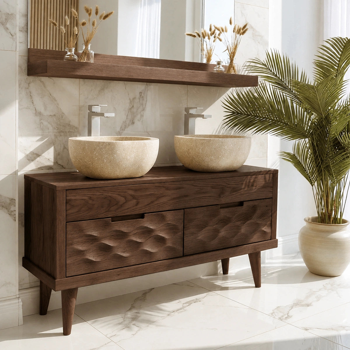 Natural Solid Wood Bathroom Vanity with Hand-Carved Textured Drawers – Traditional - Arboriswood - 10