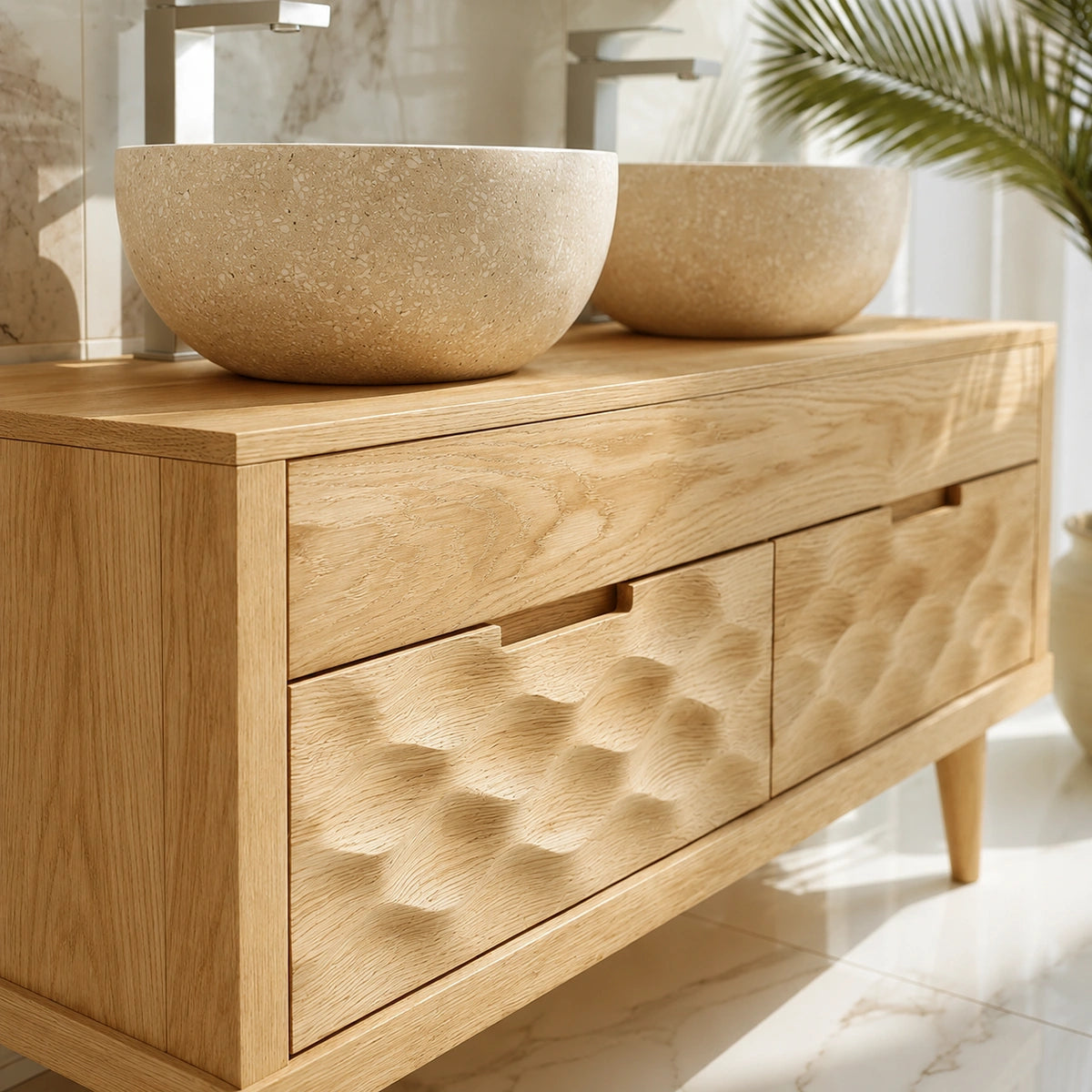 Natural Solid Wood Bathroom Vanity with Hand-Carved Textured Drawers – Traditional - Arboriswood - 3