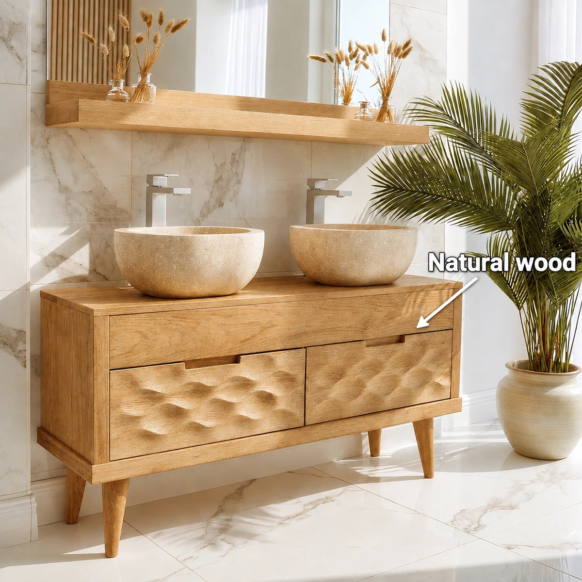 Natural Solid Wood Bathroom Vanity with Hand-Carved Textured Drawers – Traditional - Arboriswood - 5