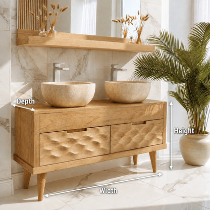 Natural Solid Wood Bathroom Vanity with Hand-Carved Textured Drawers – Traditional - Arboriswood - 6