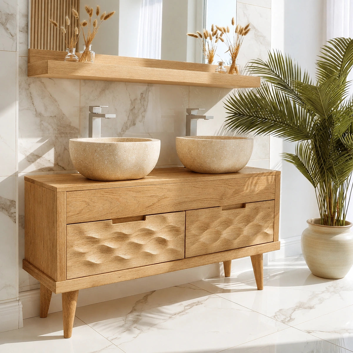 Natural Solid Wood Bathroom Vanity with Hand-Carved Textured Drawers – Traditional - Arboriswood - 7
