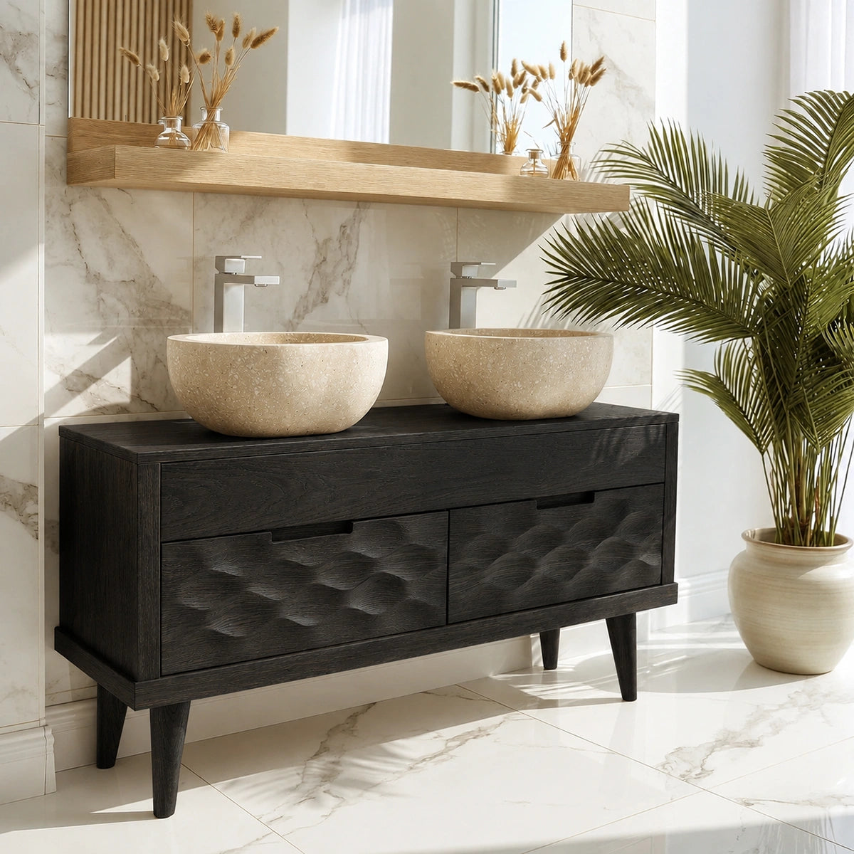 Natural Solid Wood Bathroom Vanity with Hand-Carved Textured Drawers – Traditional - Arboriswood - 8