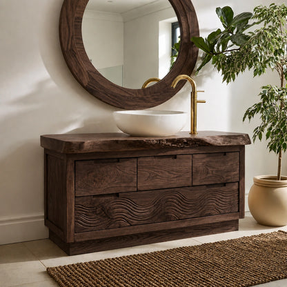 Natural Solid Wood Bathroom Vanity with Hand-Carved Wave Relief – Rustic - Arboriswood - 10