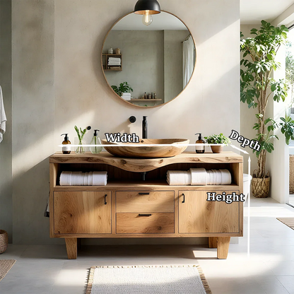 Natural Solid Wood Bathroom Vanity With Live Edge Counter And Storage - ArborisWood - 12
