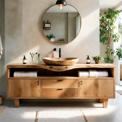 Natural Solid Wood Bathroom Vanity With Live Edge Counter And Storage - ArborisWood - 15
