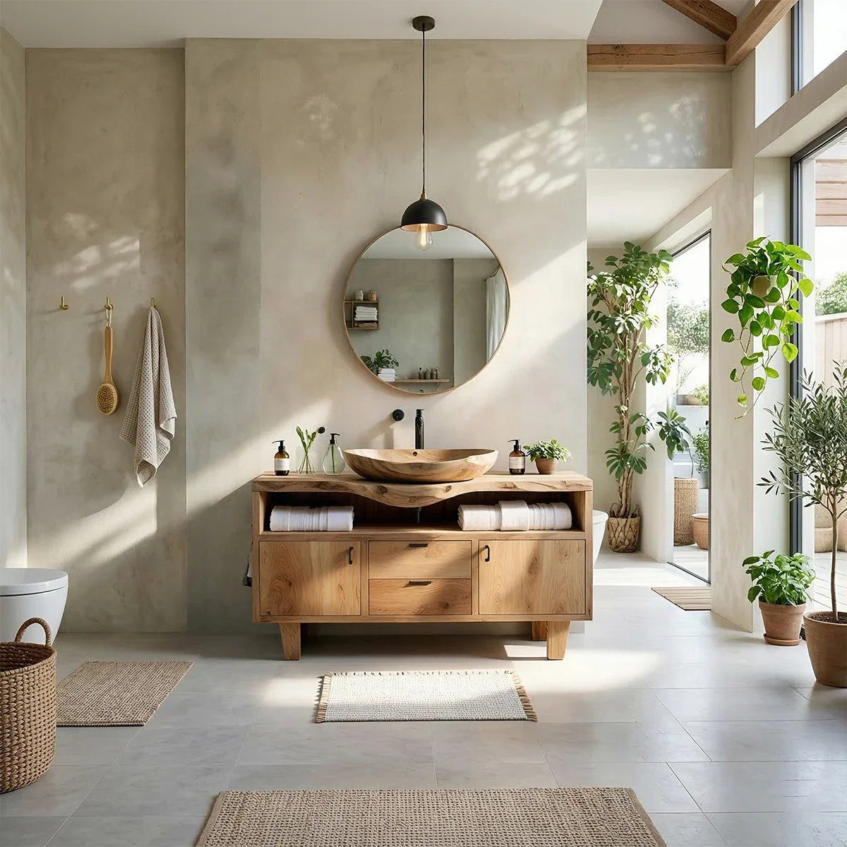 Natural Solid Wood Bathroom Vanity With Live Edge Counter And Storage - ArborisWood - 2