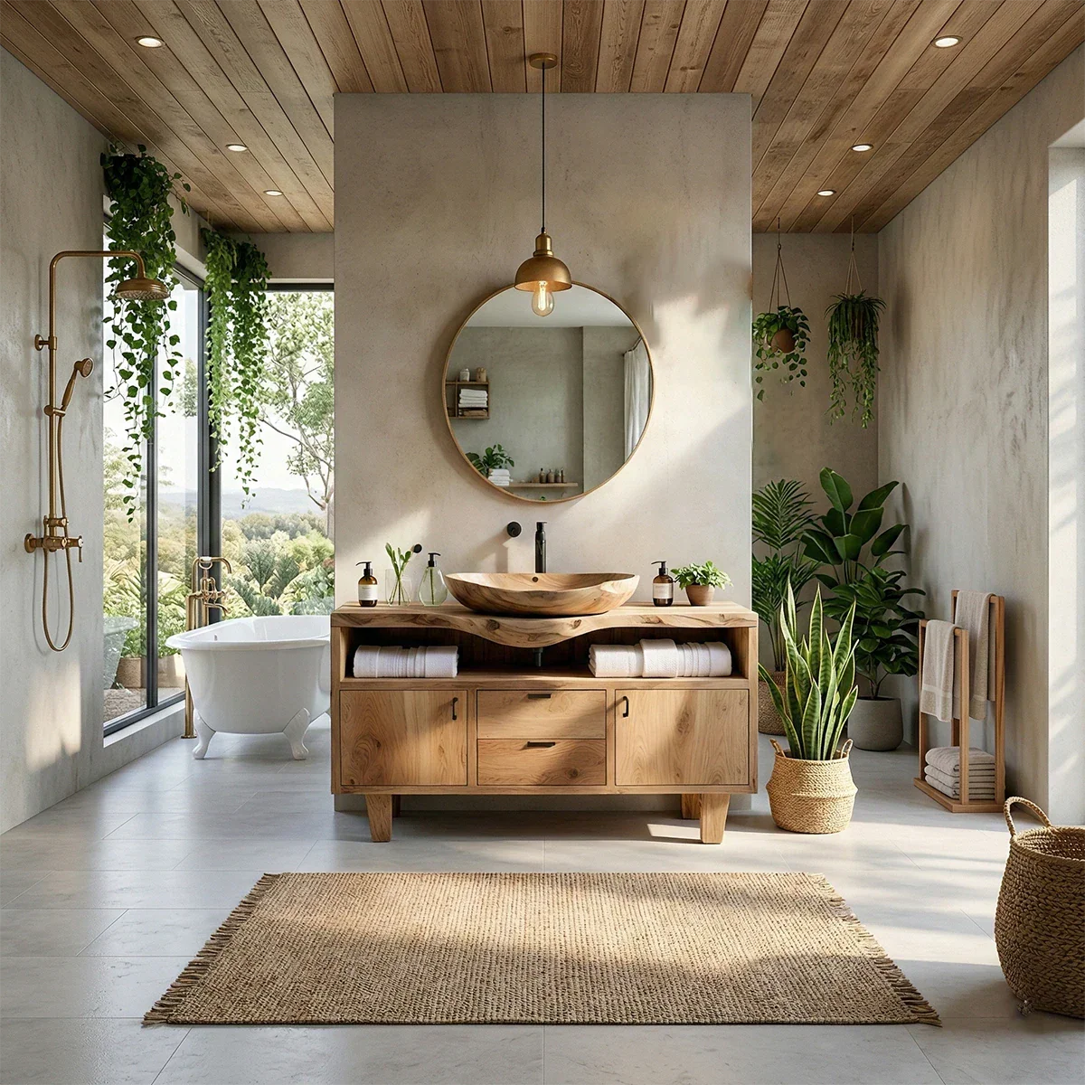 Natural Solid Wood Bathroom Vanity With Live Edge Counter And Storage - ArborisWood - 3