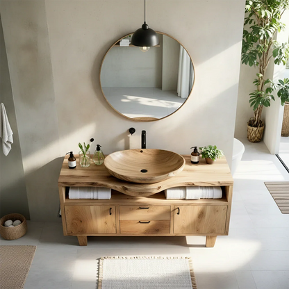 Natural Solid Wood Bathroom Vanity With Live Edge Counter And Storage - ArborisWood - 6
