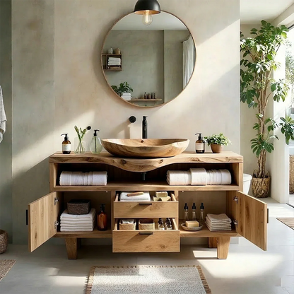 Natural Solid Wood Bathroom Vanity With Live Edge Counter And Storage - ArborisWood - 7