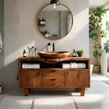 Natural Solid Wood Bathroom Vanity With Live Edge Counter And Storage - Arboriswood - 8