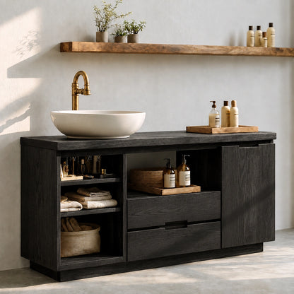 Natural Solid Wood Bathroom Vanity with Open Shelving and Drawers – Rustic - Arboriswood - 8