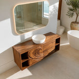 Natural Solid Wood Bathroom Vanity with Sculptural Spiral Doors – Rustic - Arboriswood - 3
