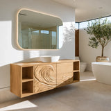 Natural Solid Wood Bathroom Vanity with Sculptural Spiral Doors – Rustic - Arboriswood - 9