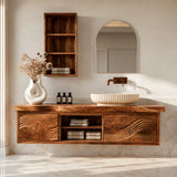 Natural Solid Wood Bathroom Vanity with Sculptural Wave Doors – Rustic - Arboriswood - 2
