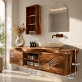 Natural Solid Wood Bathroom Vanity with Sculptural Wave Doors – Rustic - Arboriswood - 5