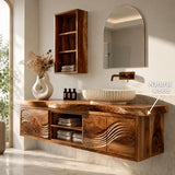 Natural Solid Wood Bathroom Vanity with Sculptural Wave Doors – Rustic - Arboriswood - 6