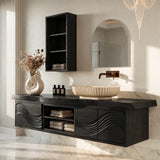 Natural Solid Wood Bathroom Vanity with Sculptural Wave Doors – Rustic - Arboriswood - 8