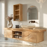 Natural Solid Wood Bathroom Vanity with Sculptural Wave Doors – Rustic - Arboriswood - 9